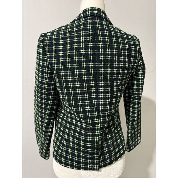 J. Crew green plaid textured Embroidered cotton blazer size 6 snap buttons - Picture 5 of 8